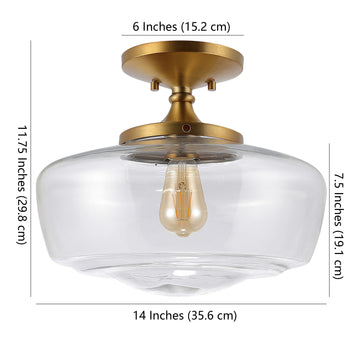 Marfa 14" Glass/Iron Farmhouse Modern LED Flush Mount - JONATHAN Y